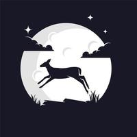 Mouse Deer with Moon Background Logo Template vector