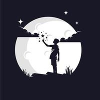 Kids Reaching Stars with Moon Background Logo Template vector