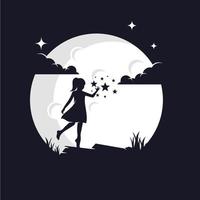 Kids Reaching Stars with Moon Background Logo Template vector