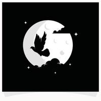 Flying Bird Silhouette with Moon Background Logo Design Template vector