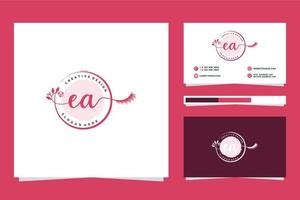 colecciones de logotipos femeninos iniciales de ea y vector premium de plantilla de tarjeta de visita