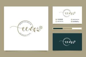 colecciones iniciales de logotipos femeninos ee y vector premium de plantilla de tarjeta de visita