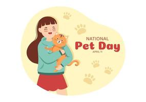 ilustración del día nacional de las mascotas el 11 de abril con lindas mascotas de gatos y perros para banner web o página de inicio en plantillas planas dibujadas a mano de dibujos animados vector