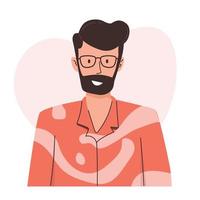 face head portrait. designer man in eye glasses. Bearded male character in eyeglasses vector