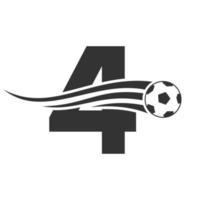 Soccer Football Logo On Letter 4 Sign. Soccer Club Emblem Concept Of Football Team Icon vector
