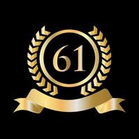 61 Anniversary Celebration Gold and Black Template. Luxury Style Gold Heraldic Crest Logo Element Vintage Laurel Vector