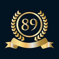 Plantilla dorada y negra de celebración del 89 aniversario. elemento de logotipo de cresta heráldica de oro de estilo de lujo vector de laurel vintage