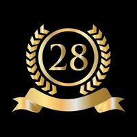 28th Anniversary Celebration Gold and Black Template. Luxury Style Gold Heraldic Crest Logo Element Vintage Laurel Vector