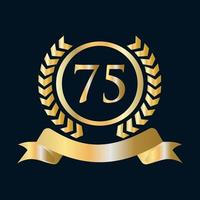 Plantilla dorada y negra de celebración del 75 aniversario. elemento de logotipo de cresta heráldica de oro de estilo de lujo vector de laurel vintage