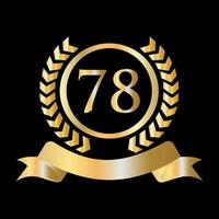 Plantilla dorada y negra de celebración del 78 aniversario. elemento de logotipo de cresta heráldica de oro de estilo de lujo vector de laurel vintage