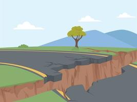 Earthquake disaster in the middle of a gap in the road vector