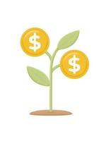 3D money tree plant. Business profit investment, finance education, business income growth vector