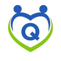 Health Care Sign On Letter Q Template. Unity and Teamwork Logo Design. Charity and Donation Foundation Logotype vector