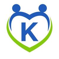 Health Care Sign On Letter K Template. Unity and Teamwork Logo Design. Charity and Donation Foundation Logotype vector