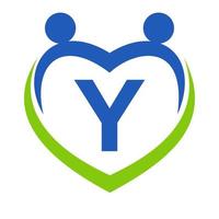 Health Care Sign On Letter Y Template. Unity and Teamwork Logo Design. Charity and Donation Foundation Logotype vector