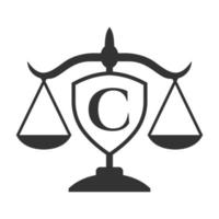 diseño del logotipo del bufete de abogados en la letra c con signo de escudo. logotipo de la ley, abogado y justicia, abogado de la ley, legal, servicio de abogado, bufete de abogados, plantilla de logotipo de escala vector