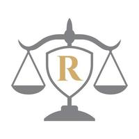 Law Firm Logo Design On Letter R with Shield Sign. Law Logo, Lawyer And Justice, Law Attorney, Legal, Lawyer Service, Law Office, Scale Logo Template vector