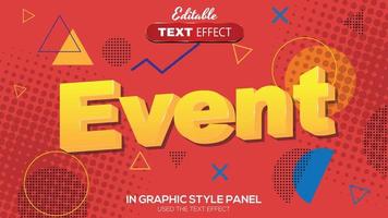 Tema de evento de efecto de texto editable en 3d vector