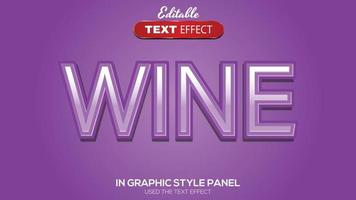 Tema de vino de efecto de texto editable 3d vector