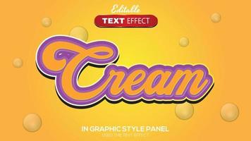 Tema de crema de efecto de texto editable 3d vector