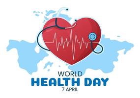 World Health Day on April 7th Illustration with Earth and HealthCare for Web Banner or Landing Page in Flat Cartoon Hand Drawn Templates vector