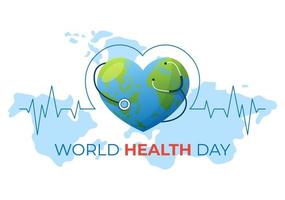 World Health Day on April 7th Illustration with Earth and HealthCare for Web Banner or Landing Page in Flat Cartoon Hand Drawn Templates vector