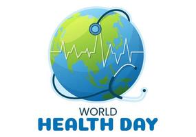 World Health Day on April 7th Illustration with Earth and HealthCare for Web Banner or Landing Page in Flat Cartoon Hand Drawn Templates vector