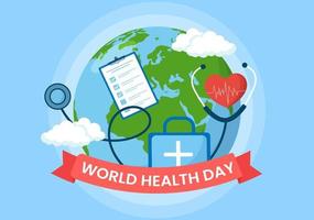 World Health Day on April 7th Illustration with Earth and HealthCare for Web Banner or Landing Page in Flat Cartoon Hand Drawn Templates vector