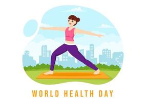 World Health Day on April 7th Illustration with Earth and HealthCare for Web Banner or Landing Page in Flat Cartoon Hand Drawn Templates vector