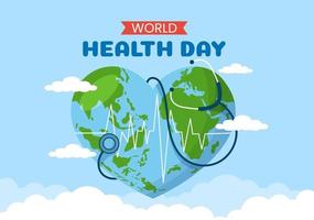 World Health Day on April 7th Illustration with Earth and HealthCare for Web Banner or Landing Page in Flat Cartoon Hand Drawn Templates vector