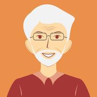 Portrait of an elderly man wearing glasses. Avatar of a grandfather for social media. Flat vector illustration