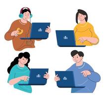 character people using laptop vector illustration