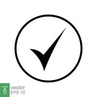 Checkmark icon. Simple flat style. Correct logo template, abstract tick design, ok, approved concept. Solid, glyph symbol. Vector illustration isolated on white background. EPS 10.