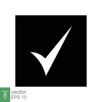 icono de marca de verificación. estilo plano sencillo. plantilla de logotipo correcta, diseño de marca abstracta, ok, concepto aprobado. sólido, símbolo de glifo. ilustración vectorial aislado sobre fondo blanco. eps 10. vector