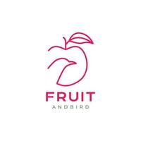 apple fruit with bird head lines minimal logo design vector icon illustration template