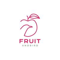 apple fruit with bird head lines minimal logo design vector icon illustration template