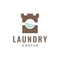 castle monument wash laundry clean clothes logo design vector icon illustration template