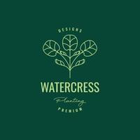 watercress leaves plant water vegetables fresh hipster logo design vector icon illustration template