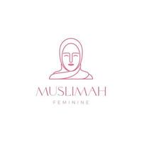 hermoso rostro femenino femenino hijab musulmán actitud línea de sonrisa diseño de logotipo mínimo vector icono ilustración plantilla