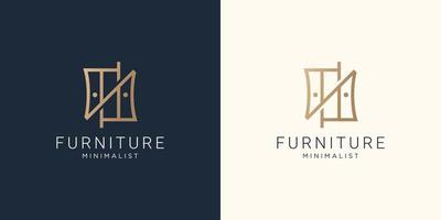 logotipo abstracto de muebles con un diseño de estilo de línea geométrica creativa para la inspiración de la tienda de muebles. vector