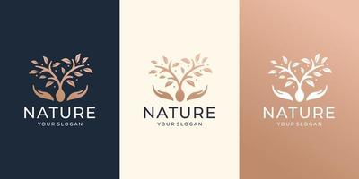 set Tree vector icon. Nature trees with hand care concept vector illustration logo design.