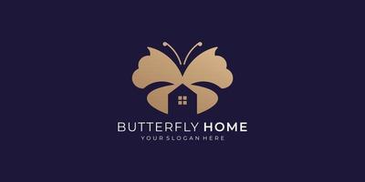creative concept butterfly with home logotype in negative space design. vector