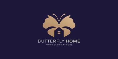 creative concept butterfly with home logotype in negative space design. vector