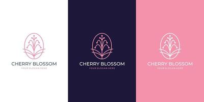 feminine line cherry blossom logo. creative of abstract floral line style. vector