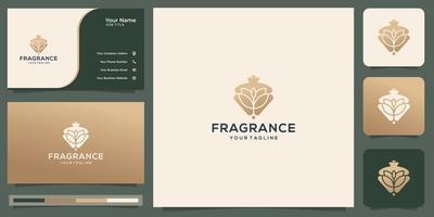 gold fragrance logo template inspiration with business card template. vector