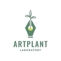 pluma lápiz arte escribir creativo plantación laboratorios vidrio fórmula ciencia moderno logotipo diseño vector icono ilustración plantilla