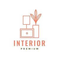 table lighting interior furniture with flower plant minimal geometric line logo design vector icon illustration template