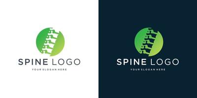 logotipo quiropráctico de la columna vertebral, plantilla de diseño de iconos con color verde degradado moderno en forma de círculo. vector