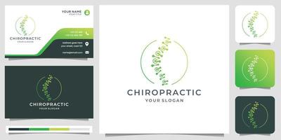 símbolo de diseño de logotipo quiropráctico. plantilla de logotipo de columna vertebral con forma de marco circular y tarjeta de visita. vector