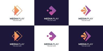 set of abstract media play logo design template. media play technology icon symbol. vector